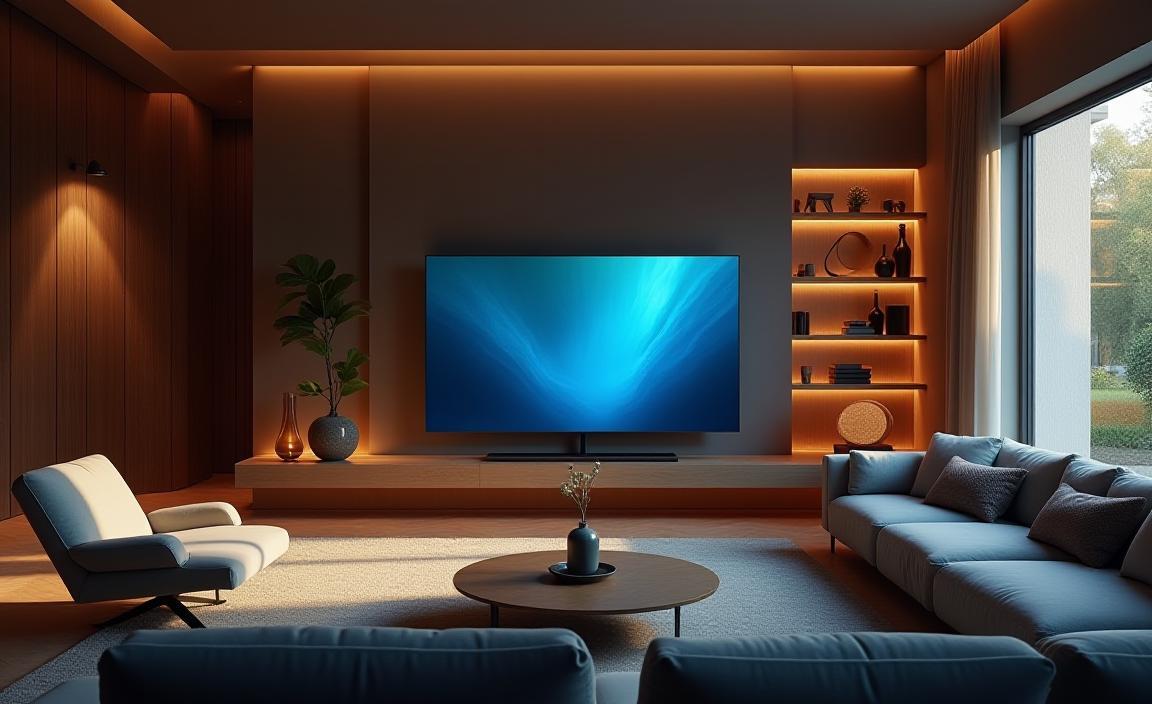 Modern yaşam alanında akıllı TV vurgulu salon